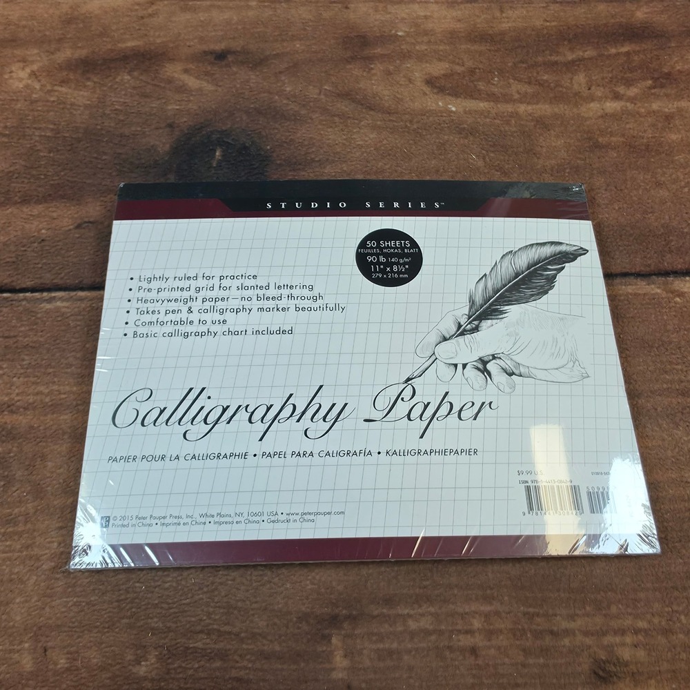Peter Pauper Press Calligraphy Paper Pad 11x8.5 White New Grid 50 Sheets 90lb
